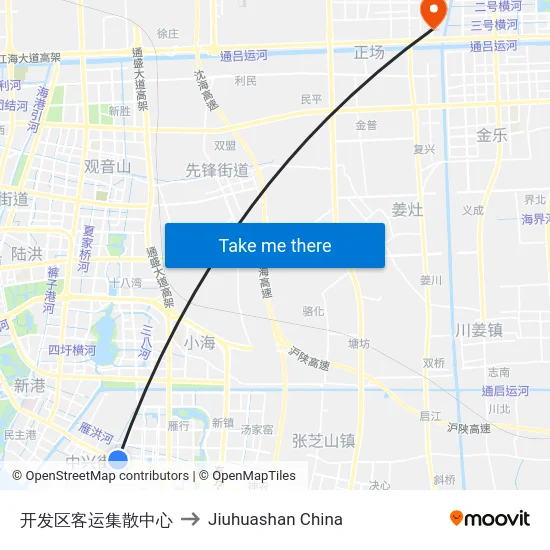 开发区客运集散中心 to Jiuhuashan China map