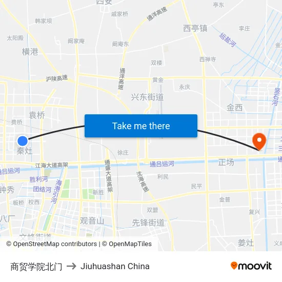 商贸学院北门 to Jiuhuashan China map
