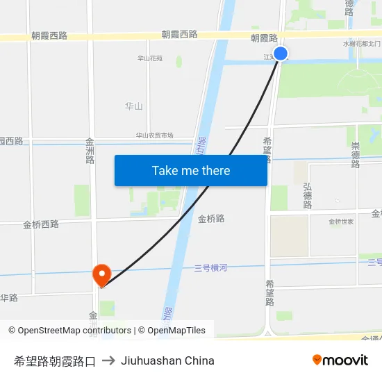 希望路朝霞路口 to Jiuhuashan China map