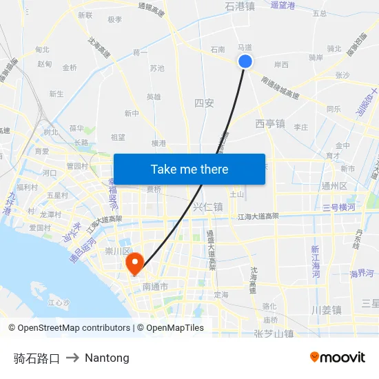 Qishi Intersection to Nantong map
