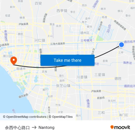Yuxi Center Road Junction to Nantong map