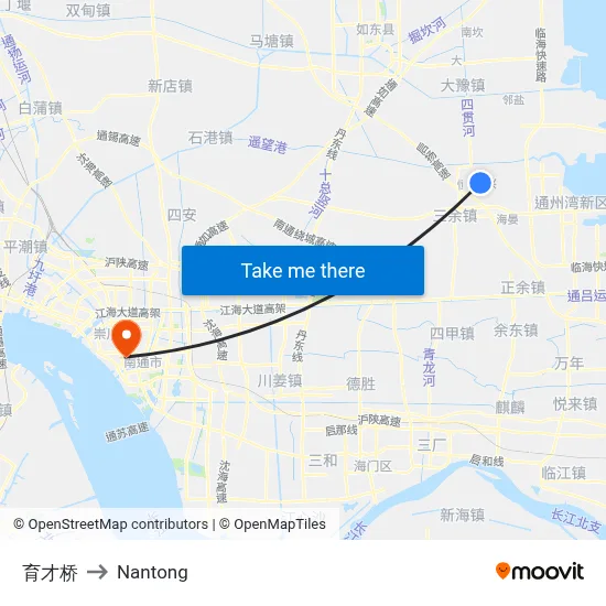 Yucai Bridge to Nantong map