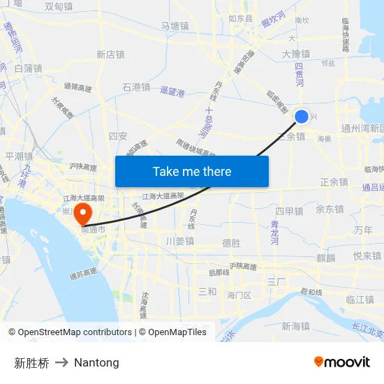 Xinsheng Bridge to Nantong map