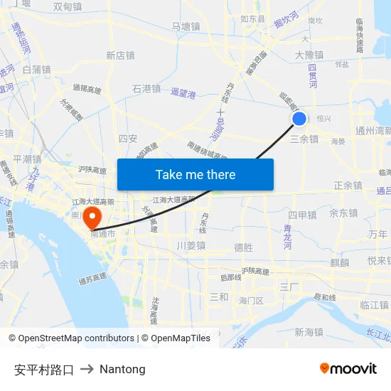 Anping Village Junction to Nantong map