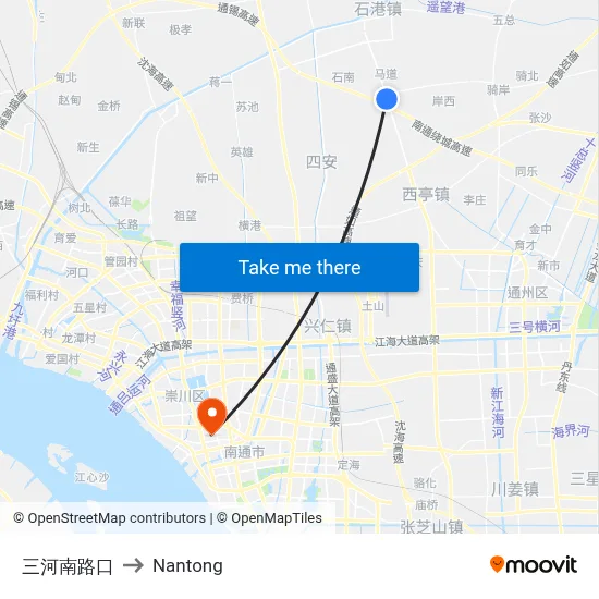 Sanhe South Road to Nantong map