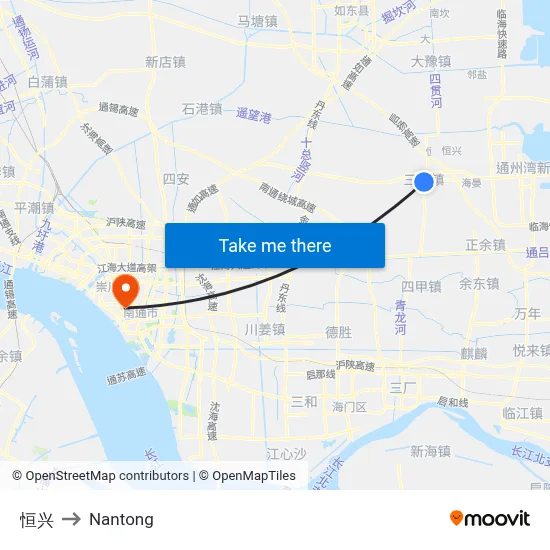 Henxing to Nantong map