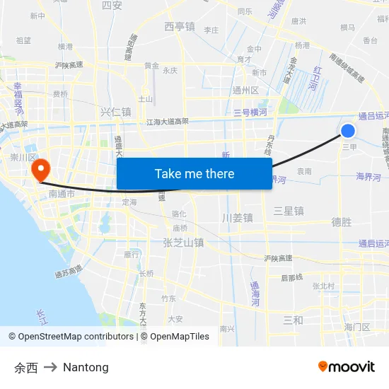 Yuxi to Nantong map