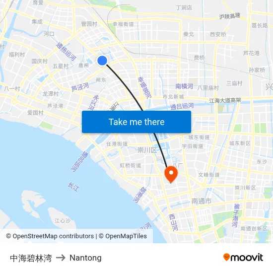 Zhonghai Bilin Bay to Nantong map