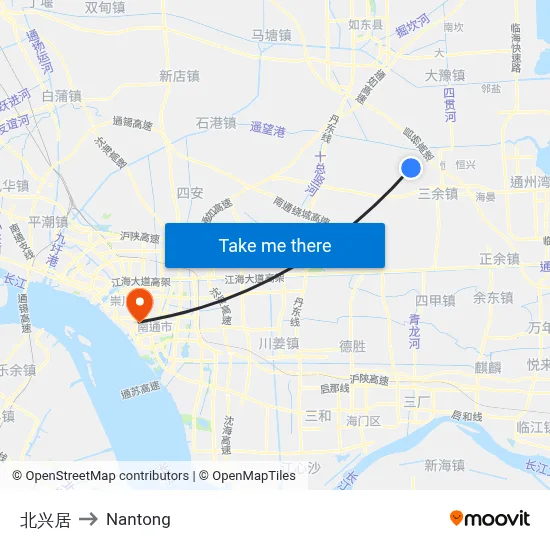 Beixing Residence to Nantong map