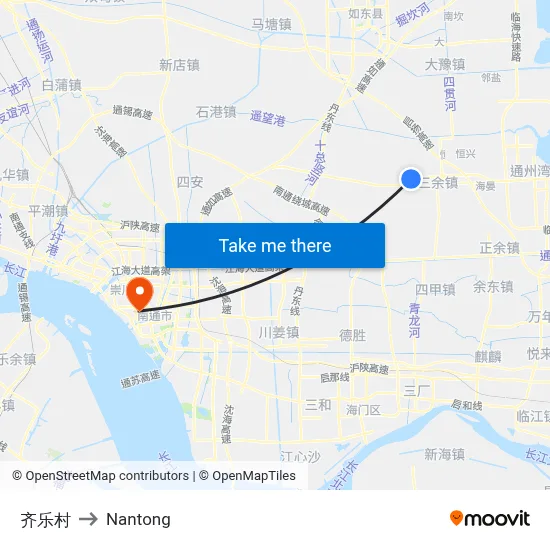 Qile Village to Nantong map