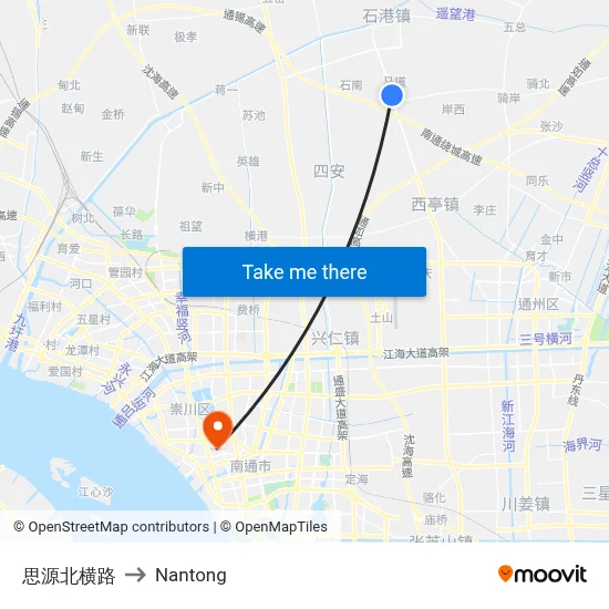 Siyuan North Cross Road to Nantong map
