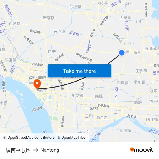 Zhenxi Central Road to Nantong map
