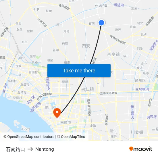 Shinan Road Intersection to Nantong map