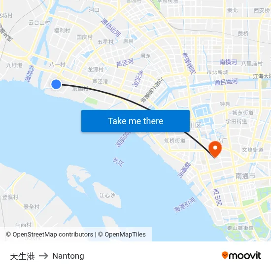 Tiansheng Port to Nantong map