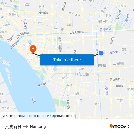 Yicheng New Village to Nantong map