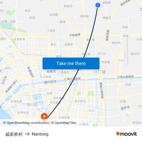 Qijia Bridge Village to Nantong map