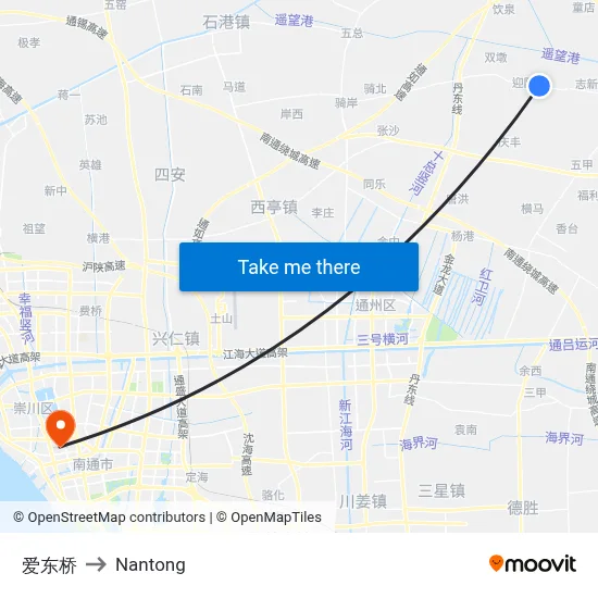 Aidong Bridge to Nantong map