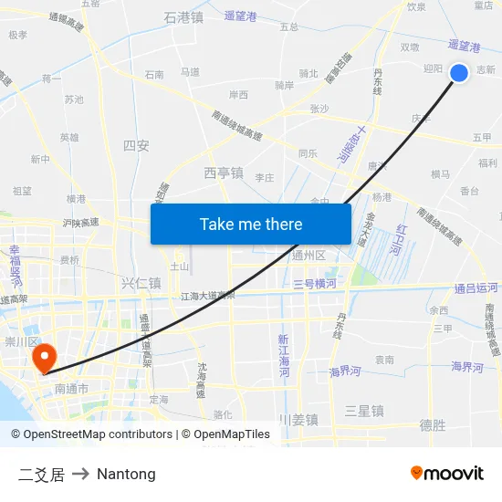 Eryao Residence to Nantong map