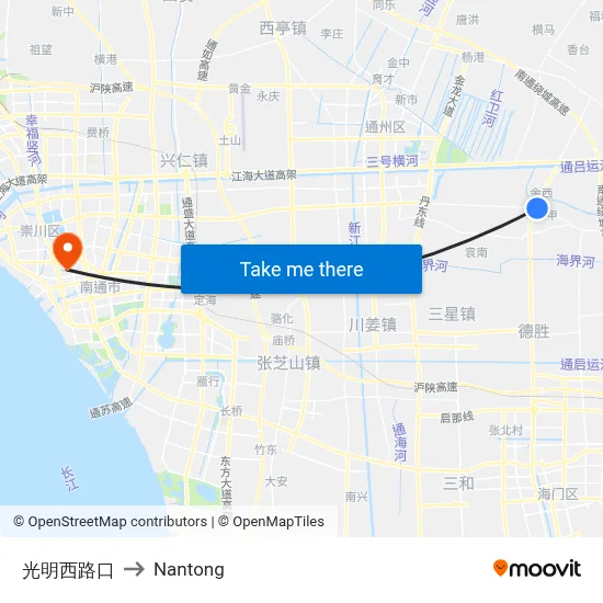 Guangming West Road Intersection to Nantong map