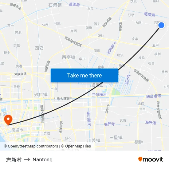 Zhixin Village to Nantong map