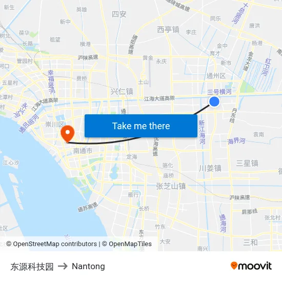 Dongyuan Science Park to Nantong map
