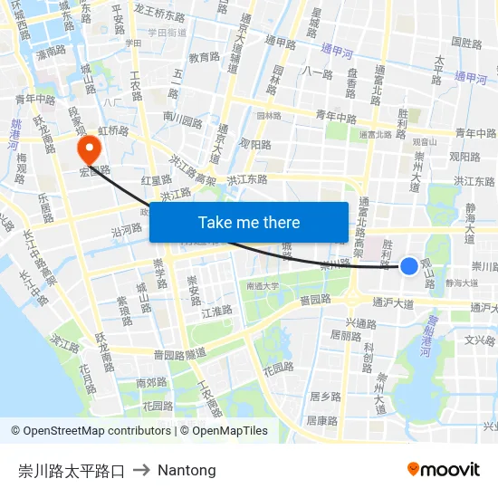 Chongchuan Road & Taiping Road to Nantong map