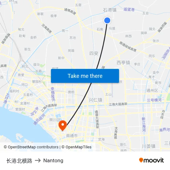 Chang Gang North Cross Road to Nantong map