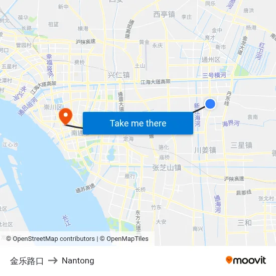Jinle Road Intersection to Nantong map