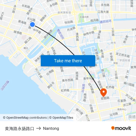 Huanghai Road & Yongyang Road Intersection to Nantong map