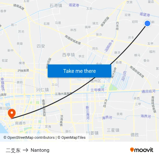 Eryao East to Nantong map