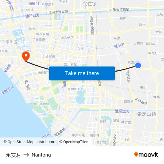 Yong An Village to Nantong map
