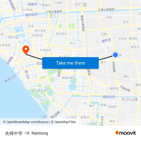 Pioneer Middle School to Nantong map