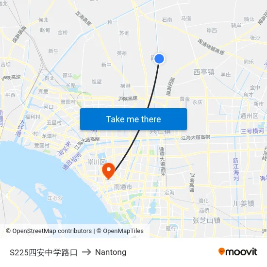 S225 Si'an Middle School Intersection to Nantong map