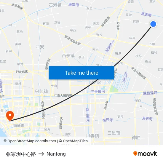 Zhangjiaba Center Road to Nantong map