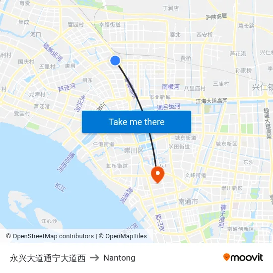 Yongxing Avenue & Tongning Avenue West to Nantong map