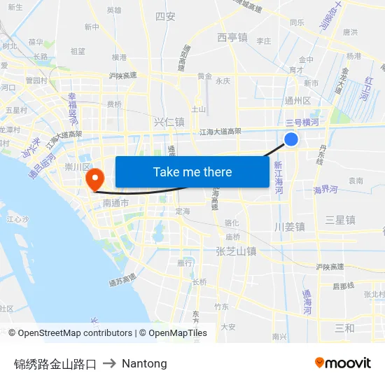 Jinxiu Road Jinshan Road Junction to Nantong map