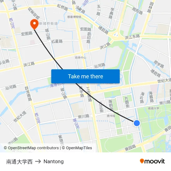 Nantong University West to Nantong map