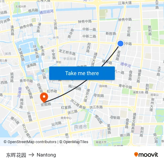 Donghui Garden to Nantong map