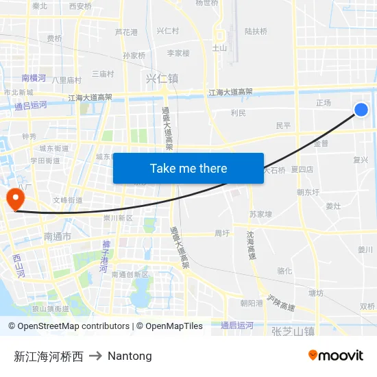 New Jianghai River Bridge West to Nantong map