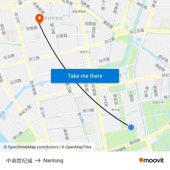 Zhongnan Century City to Nantong map