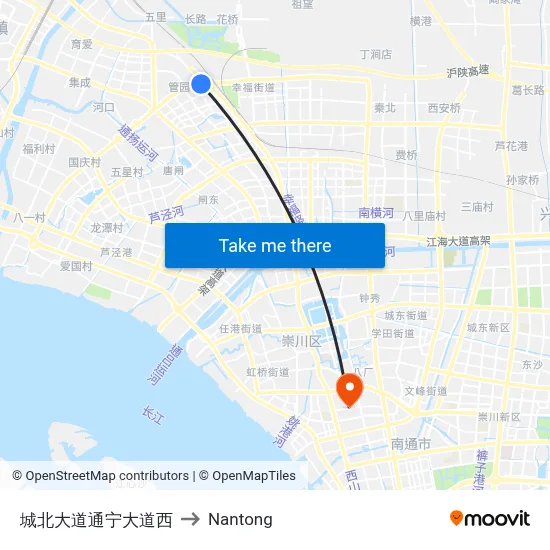 Chengbei Avenue & Tongning Avenue West to Nantong map