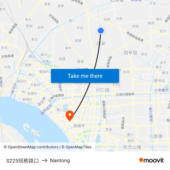 S225 Baqiao Junction to Nantong map