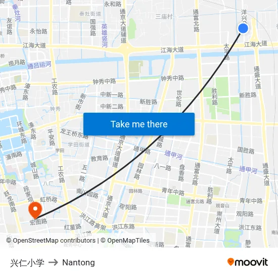 Xingren Elementary School to Nantong map