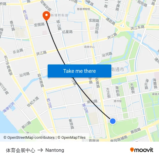 Sports Convention Center to Nantong map