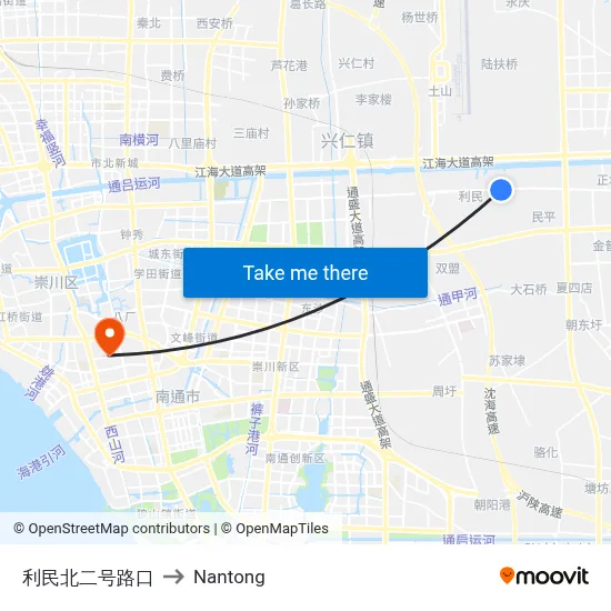 Limin North 2nd Road Junction to Nantong map