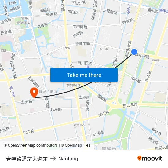 Youth Road Tongjing Avenue East to Nantong map