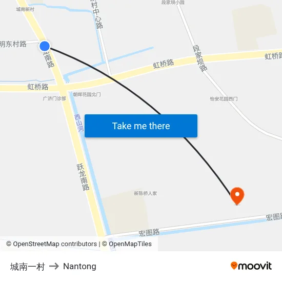 Chengnan First Village to Nantong map
