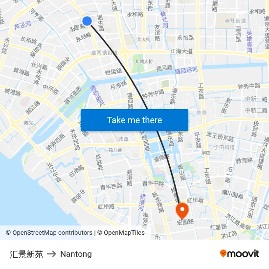 Huijing New Garden to Nantong map