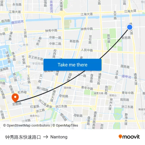 Zhongxiu Road East Expressway to Nantong map