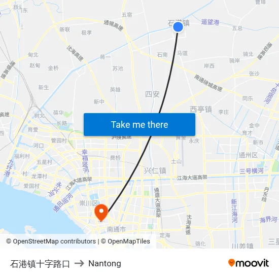 Shigang Town Crossroads to Nantong map